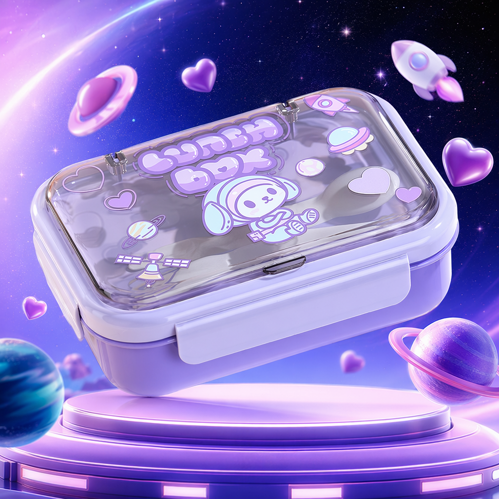 Purple cartoon children's lunch box portable sealed lunch box Specification image