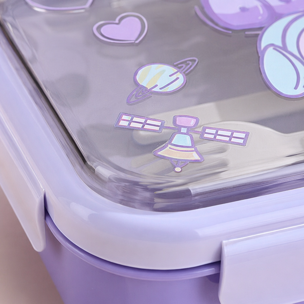 Purple cartoon children's lunch box portable sealed lunch box Application Scenario