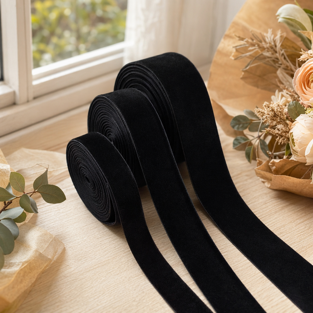 Black velvet ribbon with a velvet texture for DIY sewing decoration details Picture