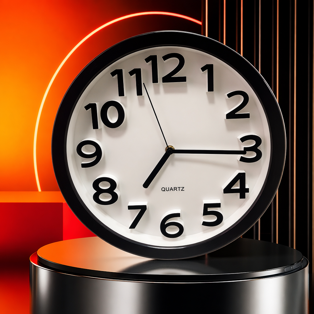 Black frame, white dial, simple wall clock, silent bedroom and living room decoration Specification image
