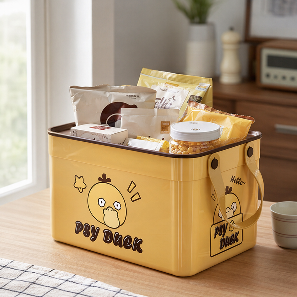 Yellow covered storage box, plastic household organizing box, large-capacity dust-proof storage box details Picture