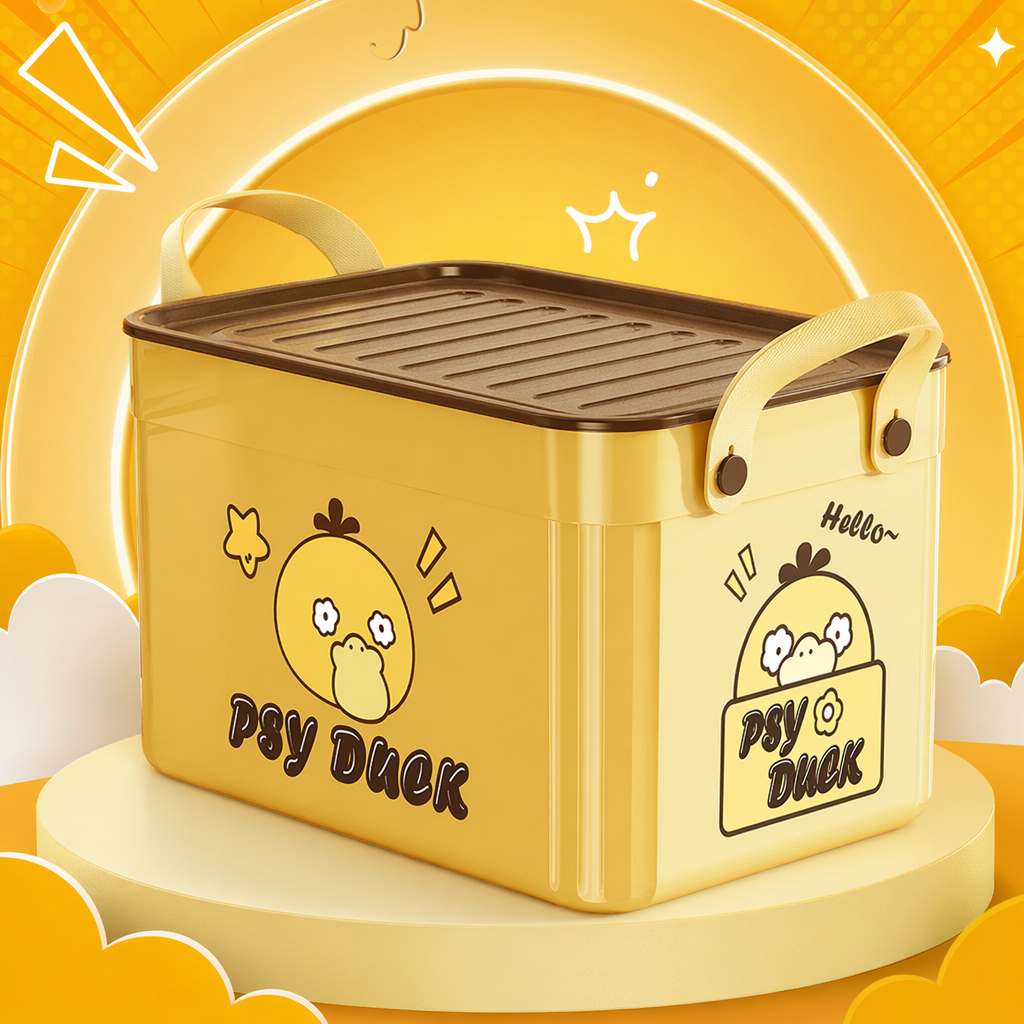 Yellow covered storage box, plastic household organizing box, large-capacity dust-proof storage box Specification image