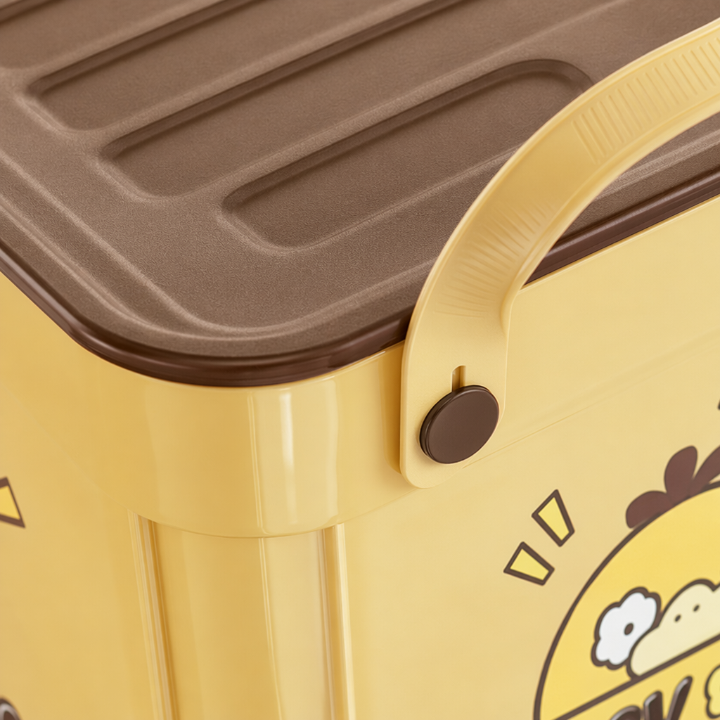 Yellow covered storage box, plastic household organizing box, large-capacity dust-proof storage box Application Scenario