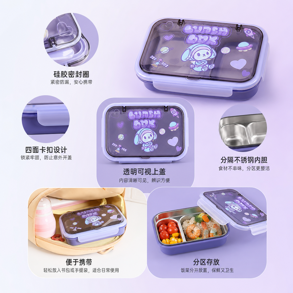 Colorful cartoon lunch box, children's lunch box, cute lunch box, portable sealed lunch box