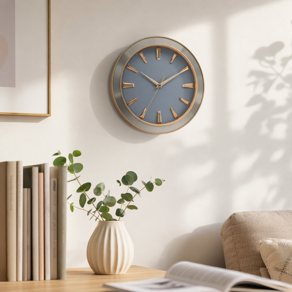 The grey dial with golden hour markers wall clock is simple and fashionable for decoration in the living room and bedroom details Picture