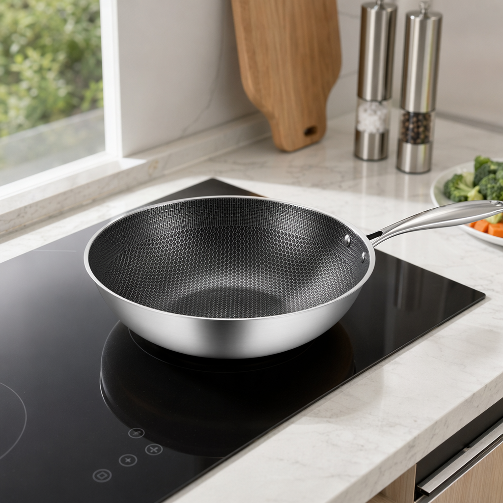 Silver stainless steel wok, household uncoated healthy frying wok, 30cm details Picture
