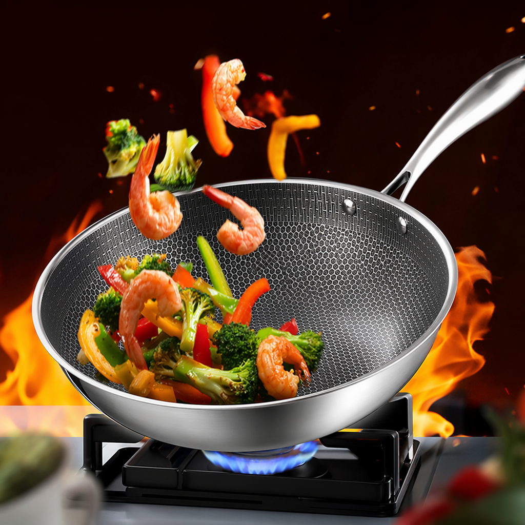 Silver stainless steel wok, household uncoated healthy frying wok, 30cm Specification image