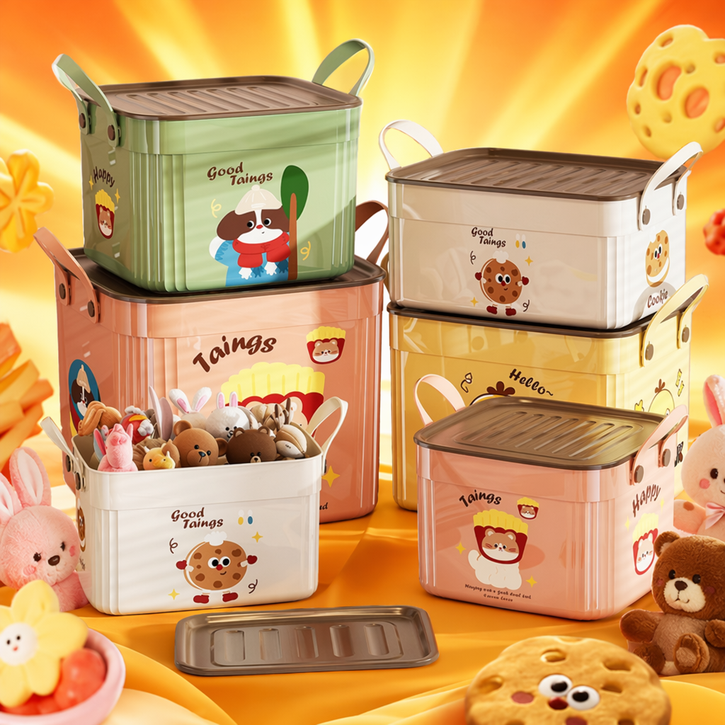 Colorful cartoon storage box, children's home desktop organization box, multi-functional storage box Specification image