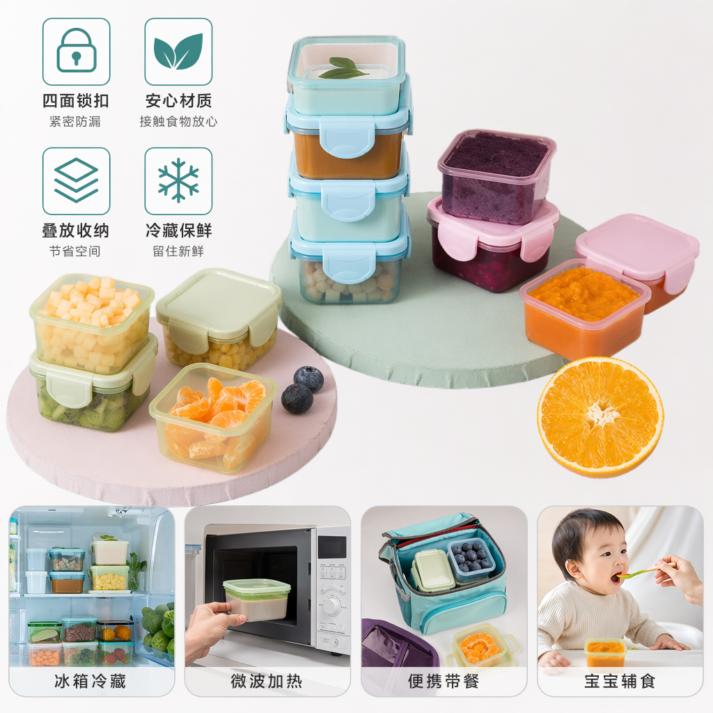 Colorful compartments food storage box, household kitchen storage sealed and leak-proof portable multi-compartment storage box