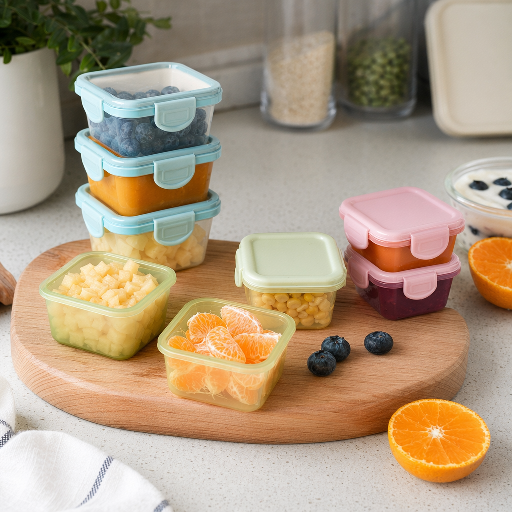 Colorful compartments food storage box, household kitchen storage sealed and leak-proof portable multi-compartment storage box details Picture