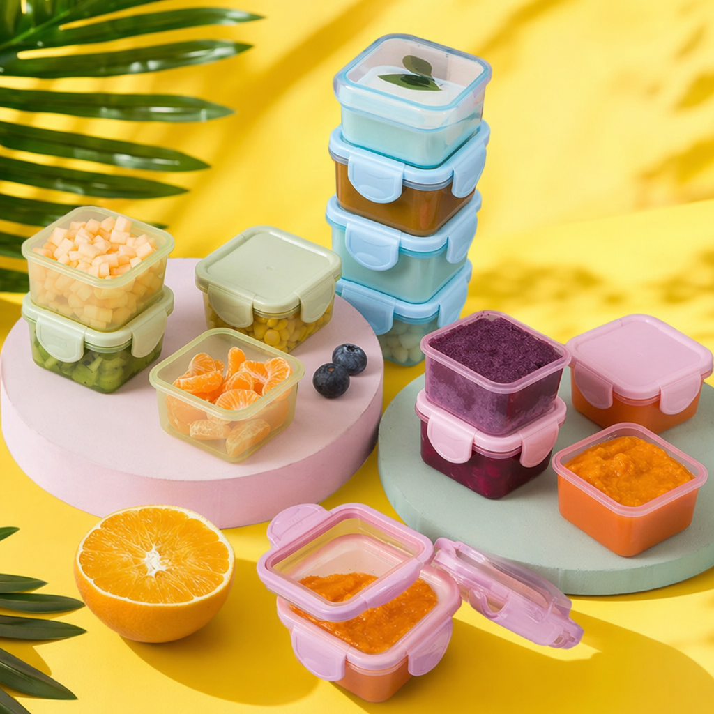 Colorful compartments food storage box, household kitchen storage sealed and leak-proof portable multi-compartment storage box Specification image