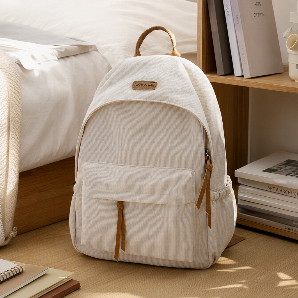 This white backpack is simple and versatile. It's a lightweight, large-capacity, fashionable and casual backpack for students' commuting details Picture
