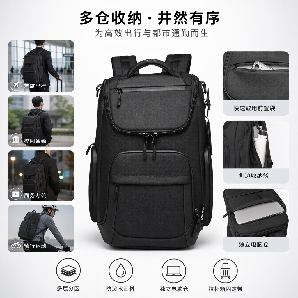 Black backpack with large capacity and lightweight student commuting travel bag, 105505344