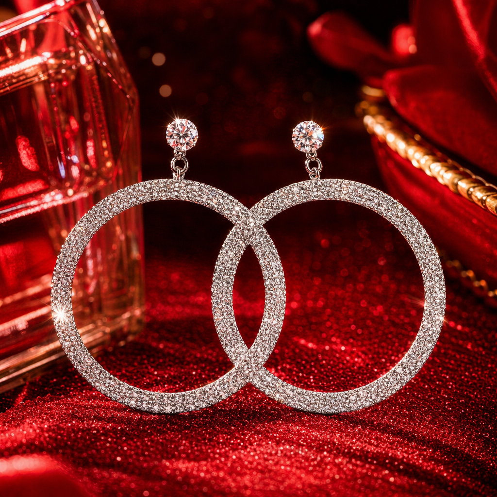 Silver S925 sterling silver diamond-encrusted circular earrings, light luxury daily commuting accessories, earrings and earrings, vintage accessories Specification image