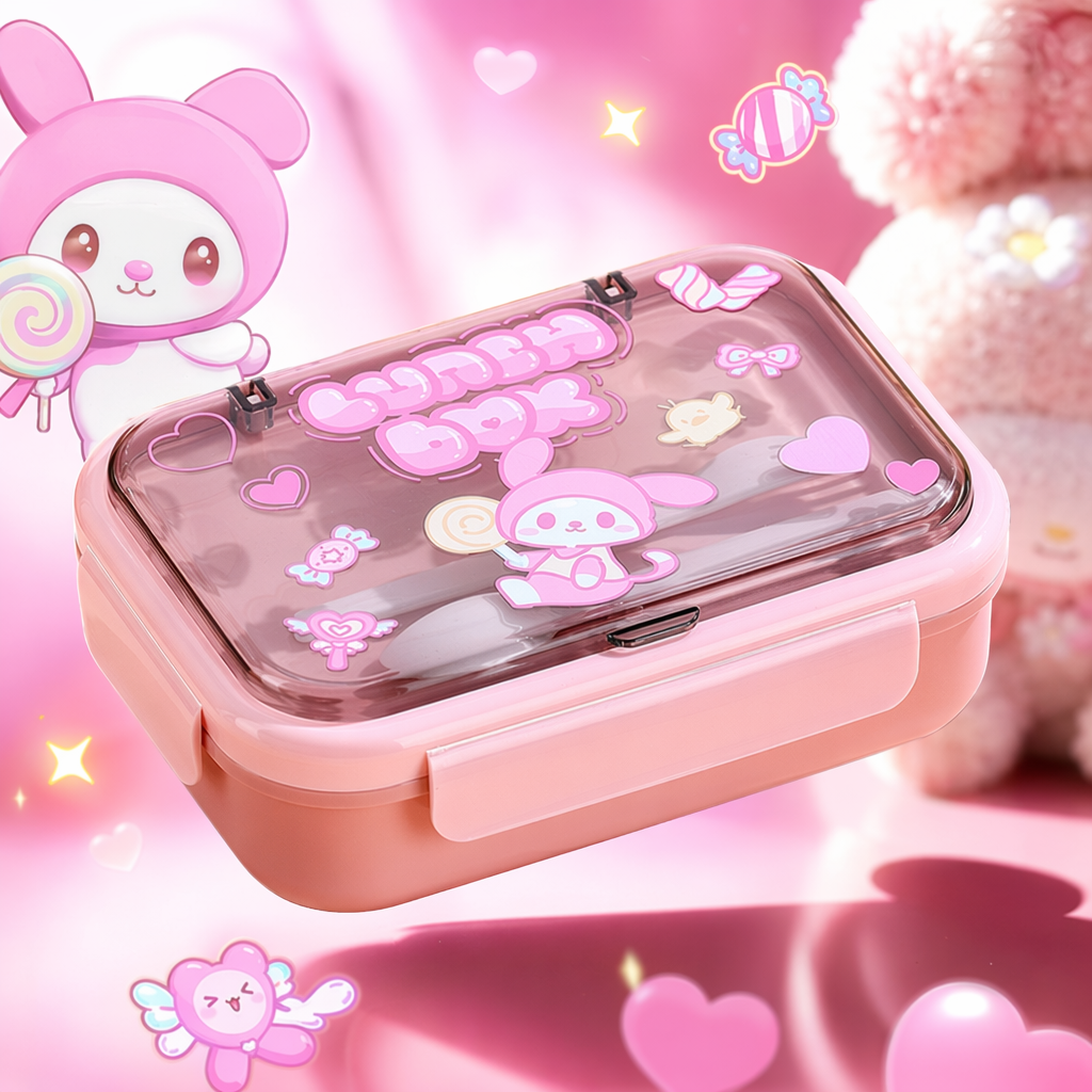 Pink cartoon children's lunch box, portable sealed lunch box, cute and girlish lunch box Specification image