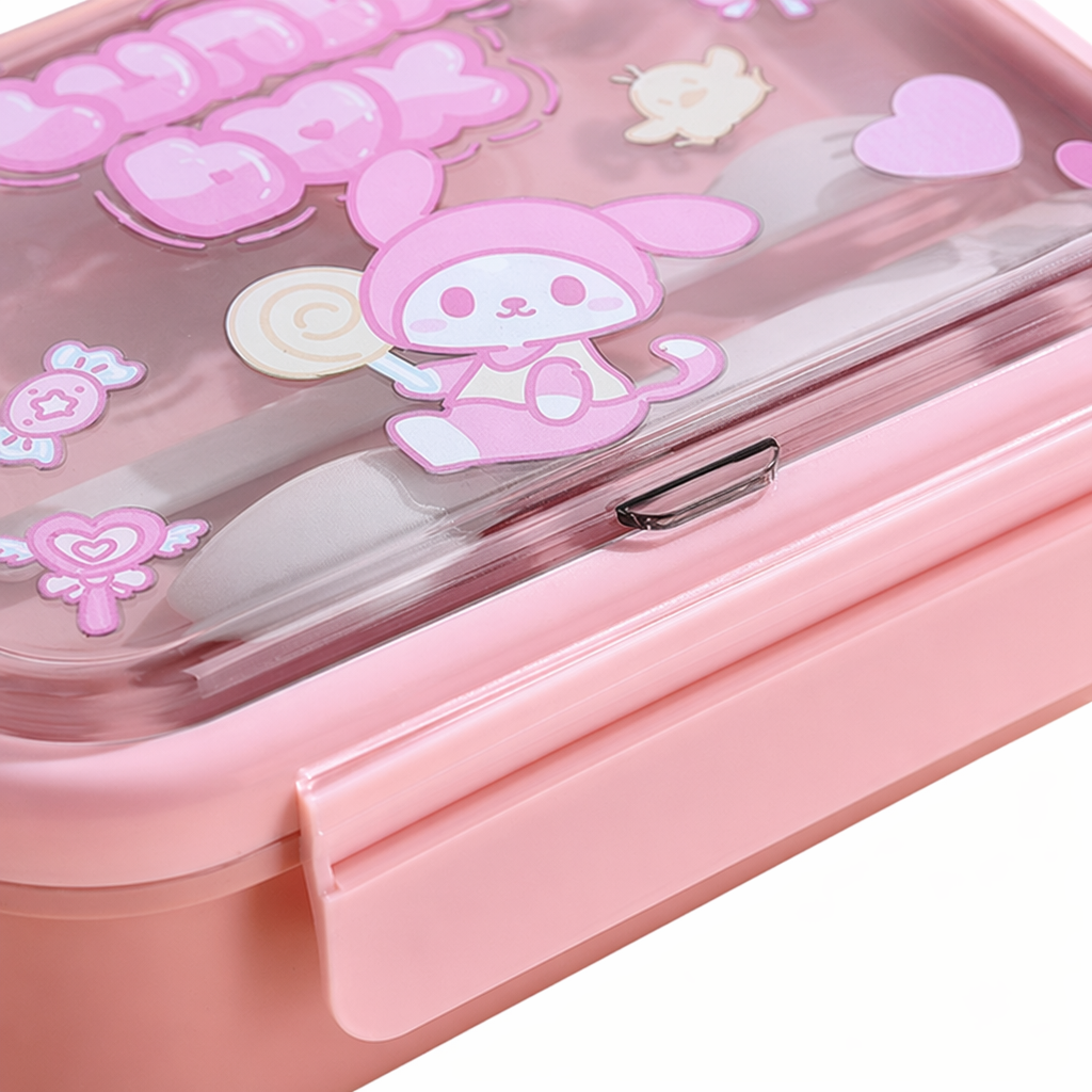 Pink cartoon children's lunch box, portable sealed lunch box, cute and girlish lunch box Application Scenario