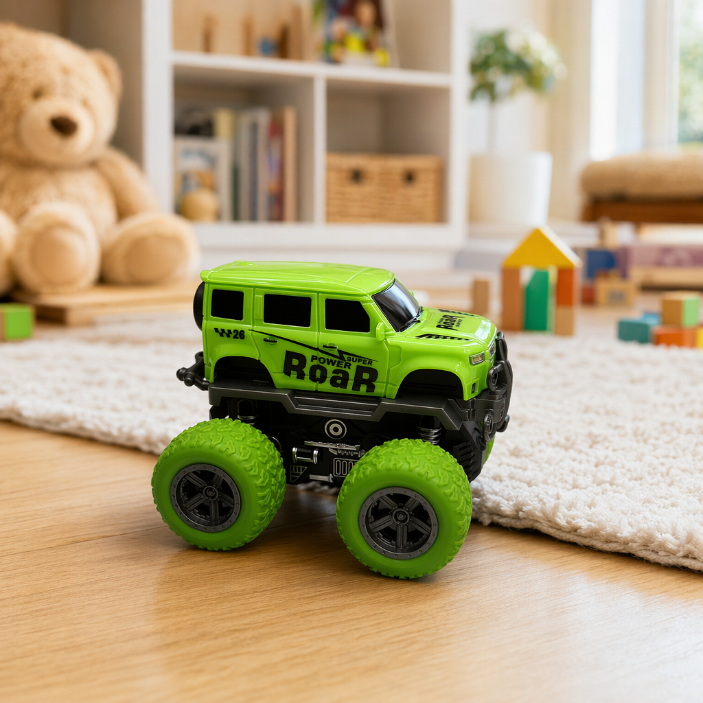 Green off-road toy car, children's remote control off-road vehicle simulation alloy model details Picture