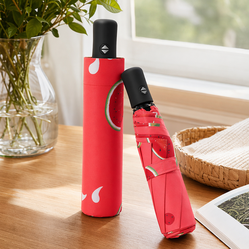 A red watermelon-patterned umbrella for sun protection and rain protection details Picture