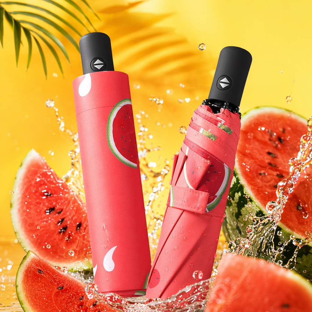 A red watermelon-patterned umbrella for sun protection and rain protection Specification image