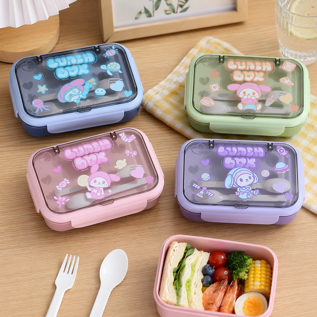 Colorful cartoon children's lunch box, portable compartments and sealed lunch box details Picture