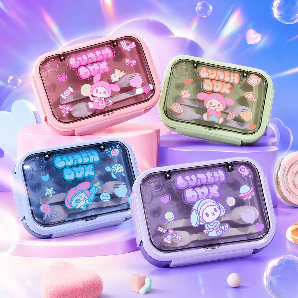Colorful cartoon children's lunch box, portable compartments and sealed lunch box Specification image