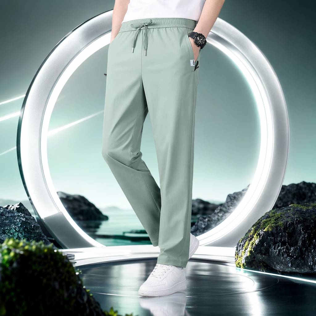 Light green casual pants for men, loose and straight-leg, are versatile for summer Specification image