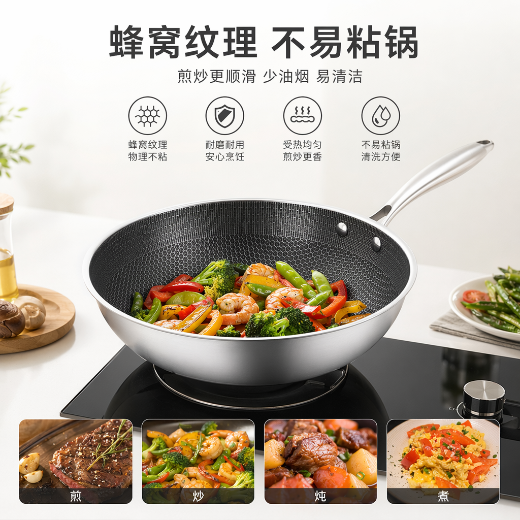 Silver non-stick wok, household frying wok, 30cm aluminum alloy cookware