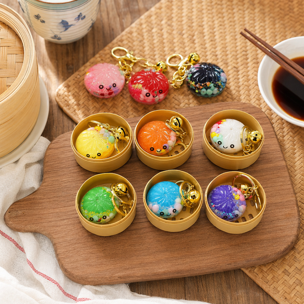 Colorful xiaolongbao-shaped keychains, cute Chinese-style creative pendants, excellent gifts details Picture