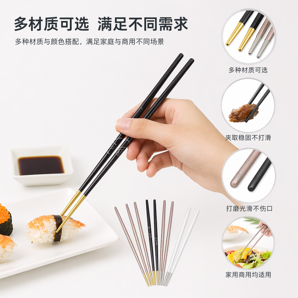 彩色筷子家用环保竹制防滑夹菜筷套装