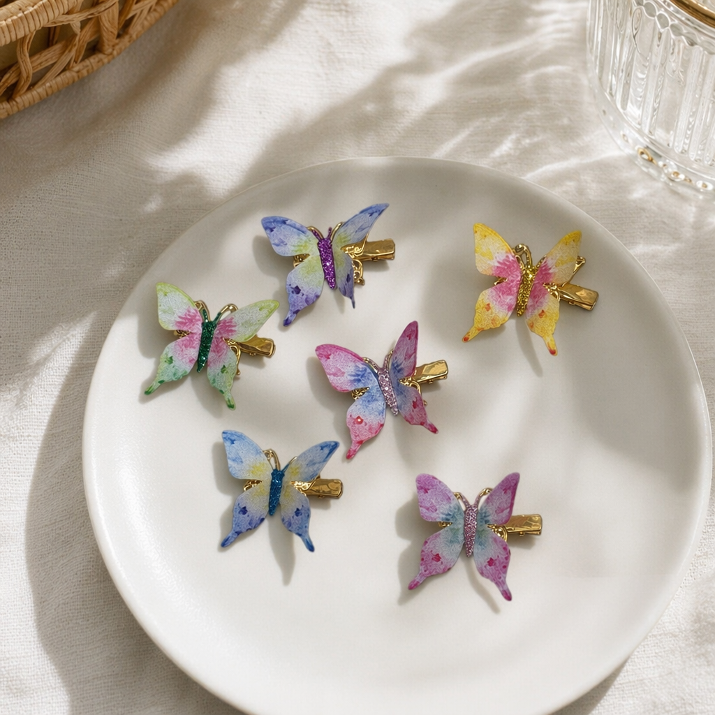 Colorful butterfly hair clips, cute headwear for girls, sweet forest-style grab clips, fashionable and versatile accessories details Picture