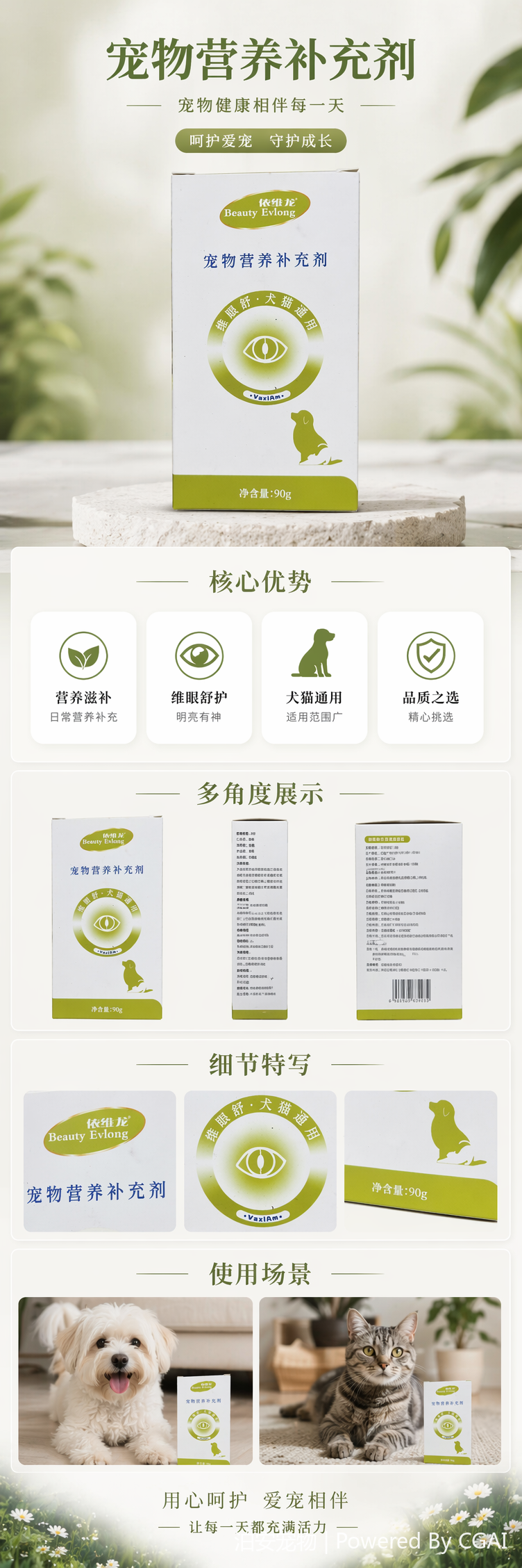 白色包装盒宠物营养补充剂 宠物维生素钙片美毛健骨 pic 1