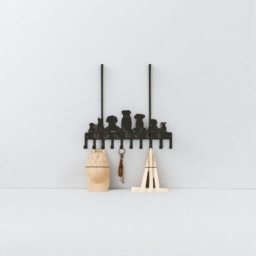 Black dog-shaped hook rack wall-mounted without drilling for bathroom and kitchen storage Application Scenario