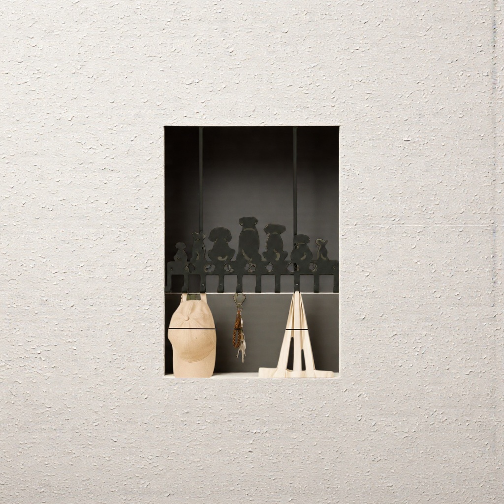 Black dog-shaped hook rack wall-mounted without drilling for bathroom and kitchen storage full image