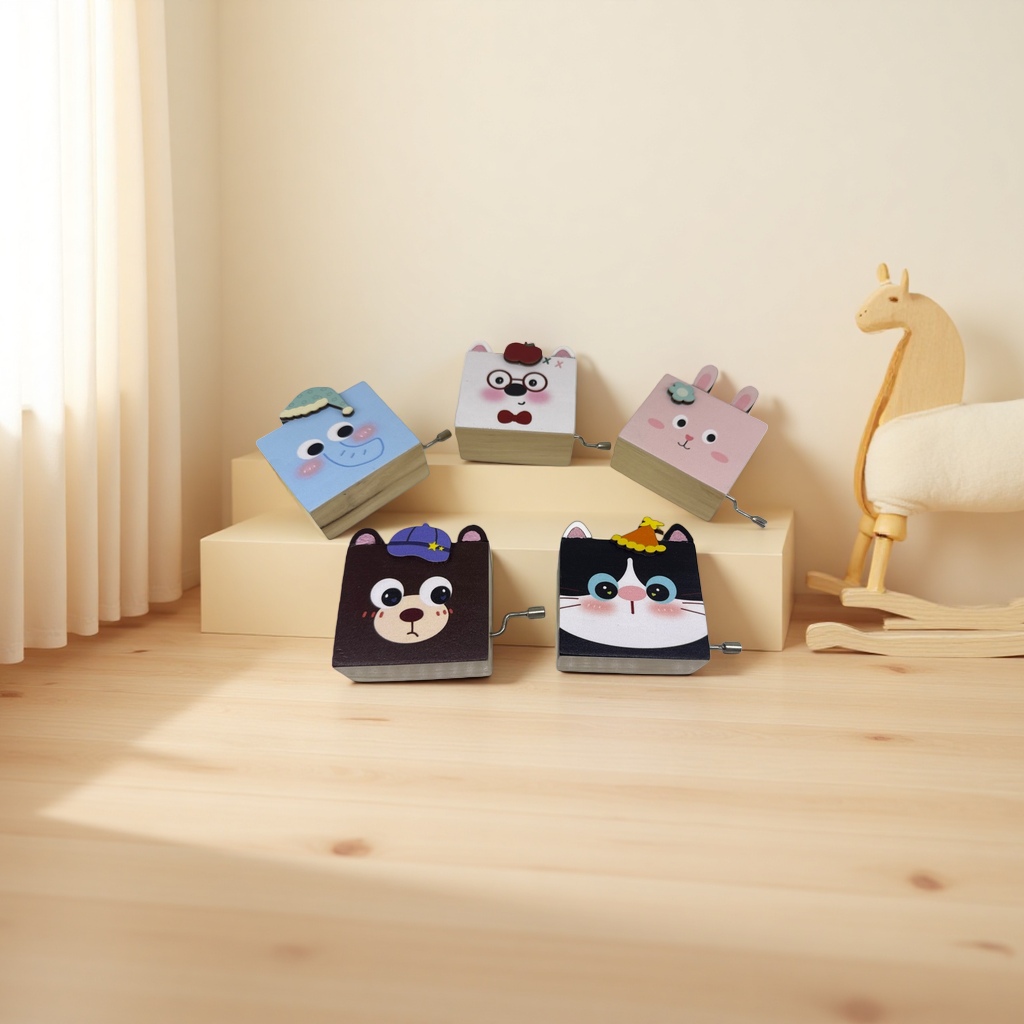 Colorful cartoon wooden music box, cute pet music box decoration, children's birthday gift, souvenir music box details Picture