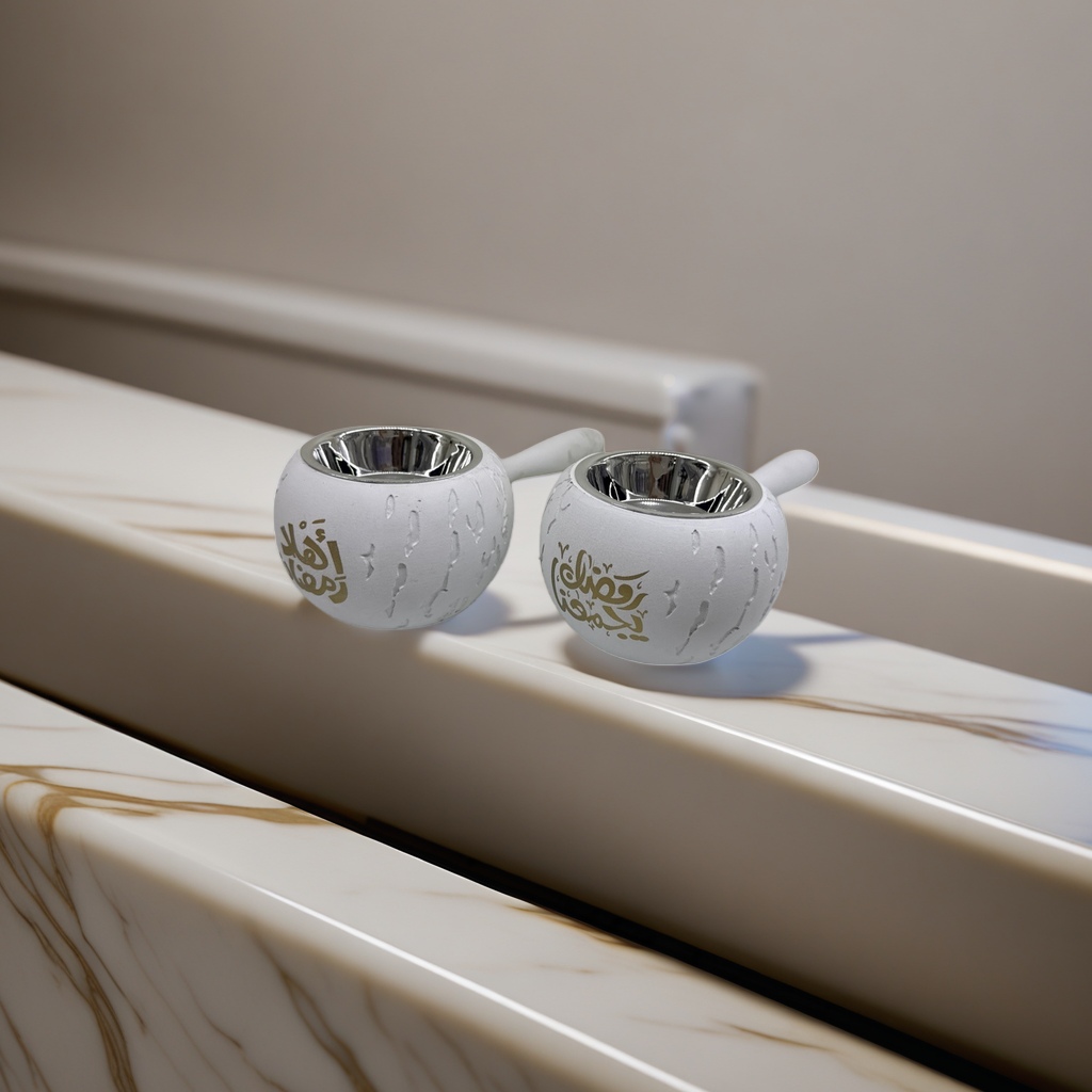 A white incense burner decorated with golden Arabic characters Application Scenario