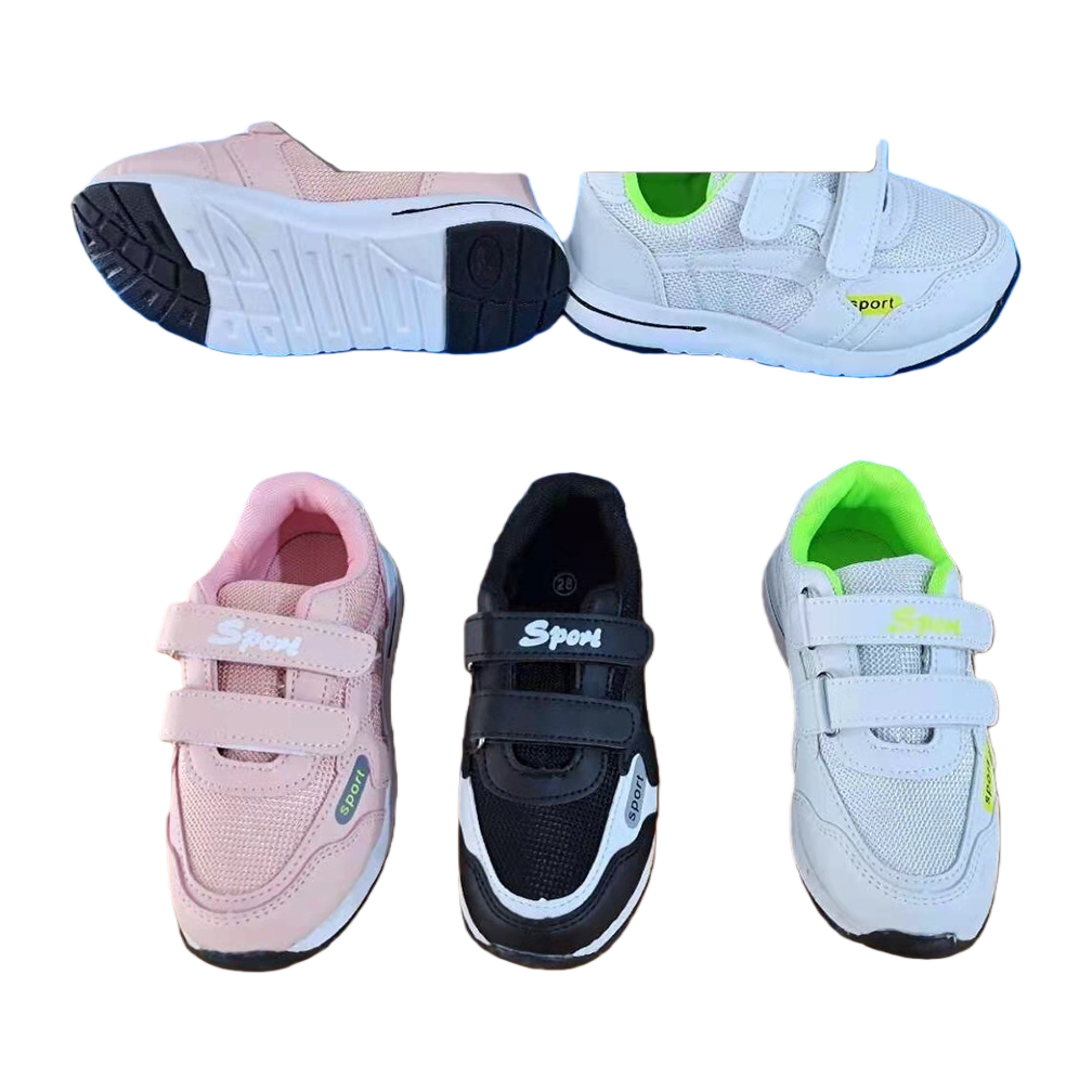 The pink, black and white sports shoes with Velcro design are unisex, comfortable and breathable Item Picture