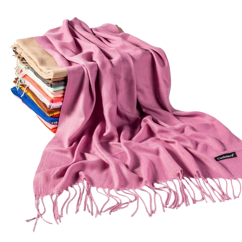 Pink scarf for women, thick and warm in autumn and winter, made of pure cotton knitted long style, versatile and fashionable Item Picture