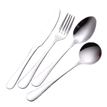 Silver tableware set, stainless steel spoons, forks and knives, four-piece set, home simple style Item Picture