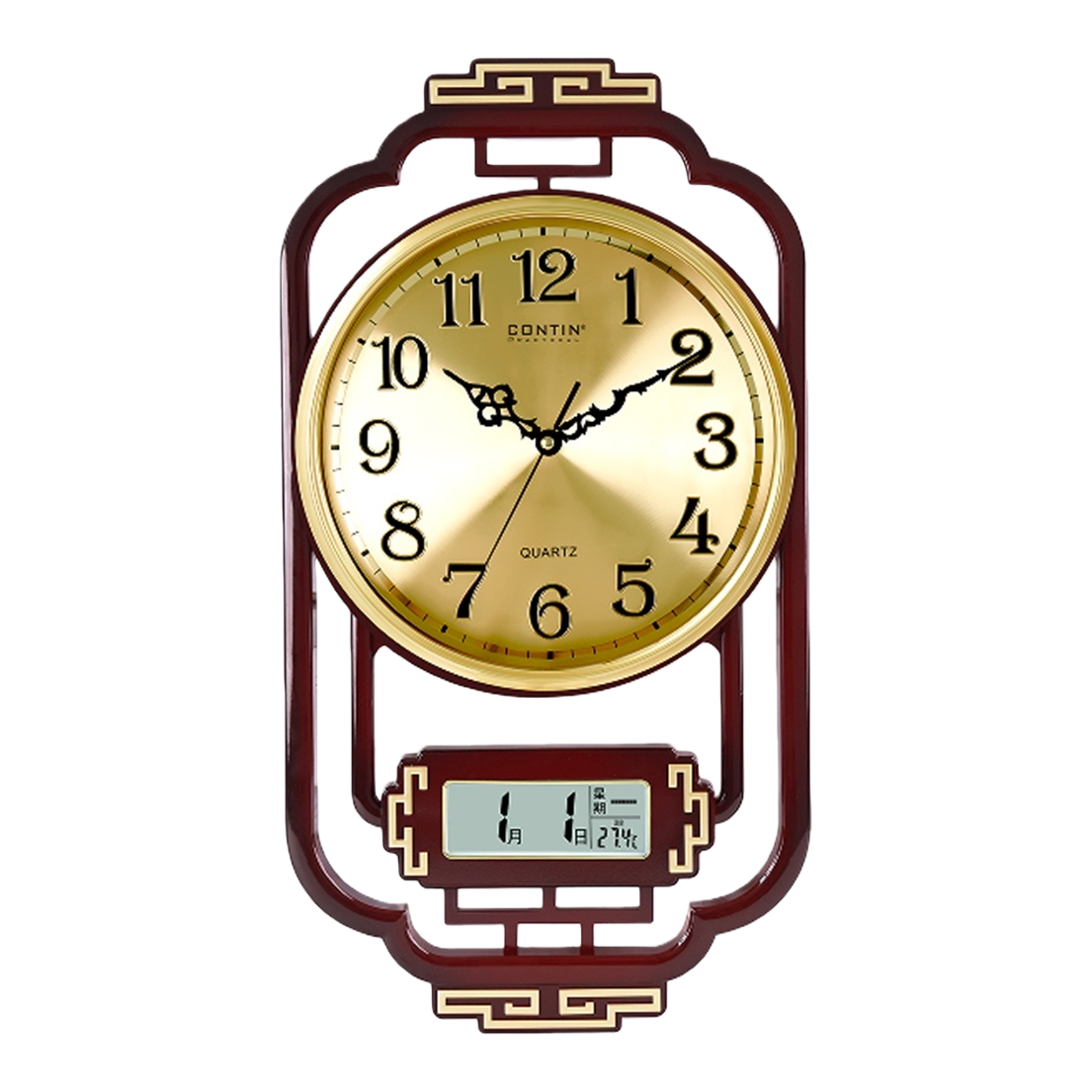 A simple and modern wall-mounted clock with a golden dial for the living room and bedroom, featuring a silent design Item Picture