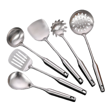 A 12-piece stainless steel kitchenware set, including woks, frying pans, soup POTS, spatulas and spoons, for household kitchen cooking tools Item Picture