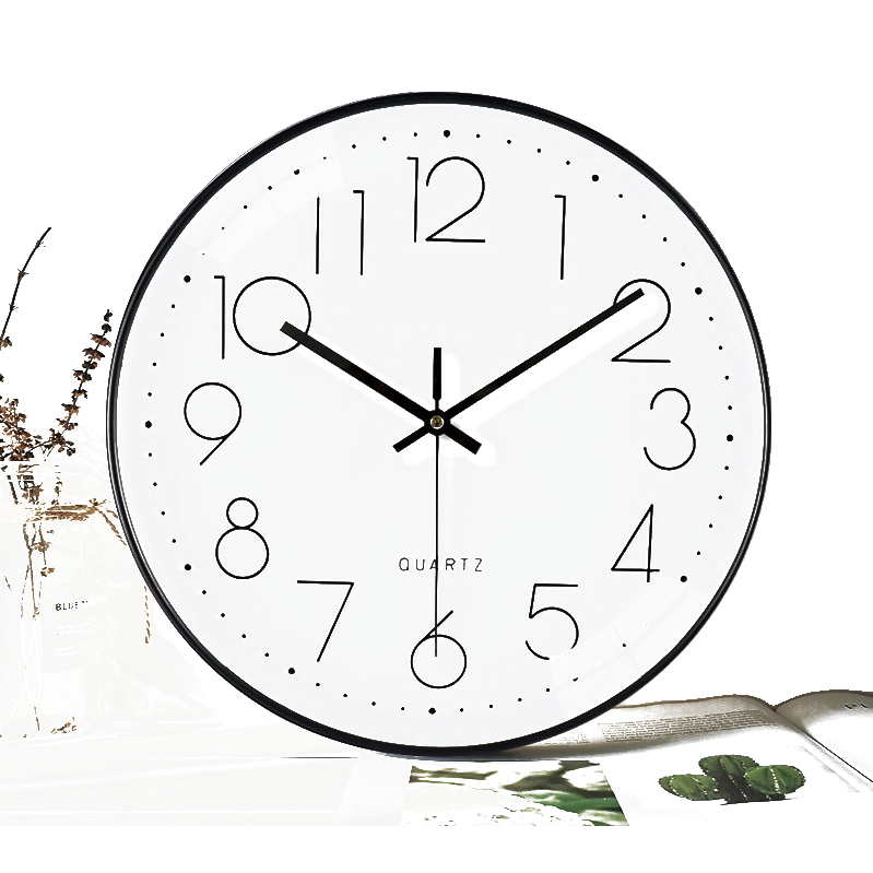 A simple wall clock with a black frame and a white dial, suitable for decoration in the living room and bedroom Item Picture