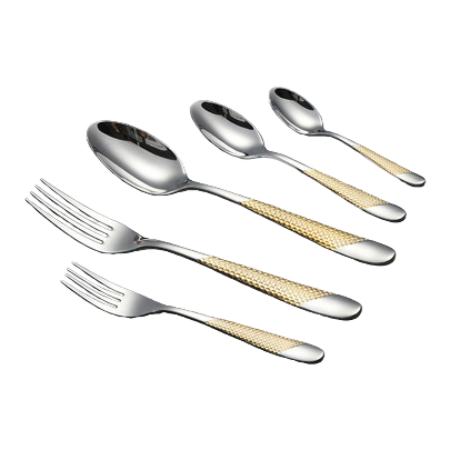16-piece golden texture tableware set, stainless steel household Western-style forks, spoons and knives Item Picture