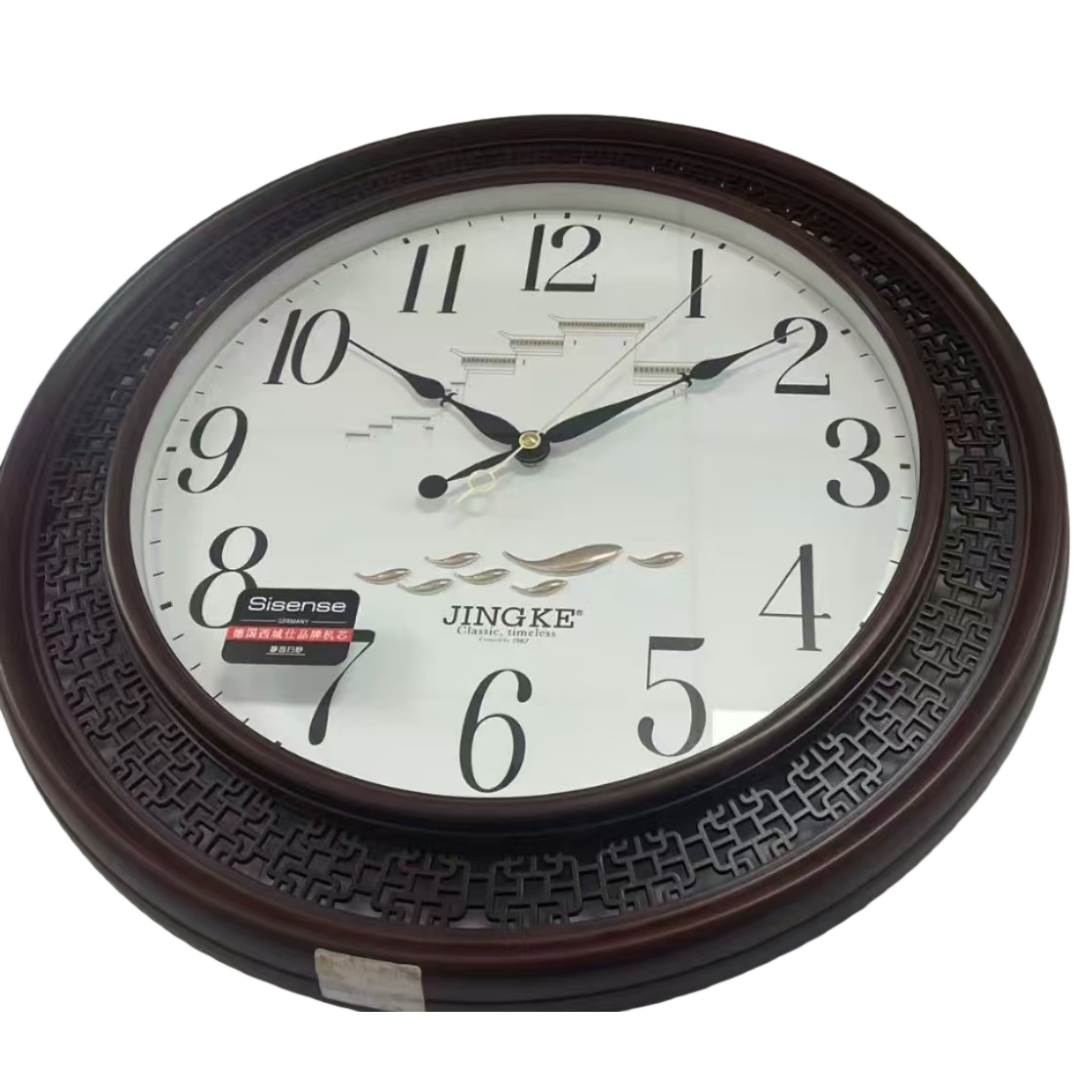 Dark brown carved frame wall clock for living room and bedroom decoration, silent wall-mounted clock Item Picture