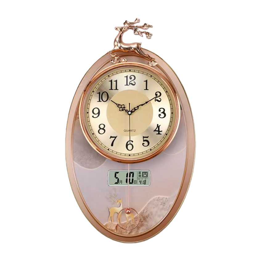 A golden deer-shaped decorative wall clock, a silent wall-mounted clock for the living room and bedroom Item Picture