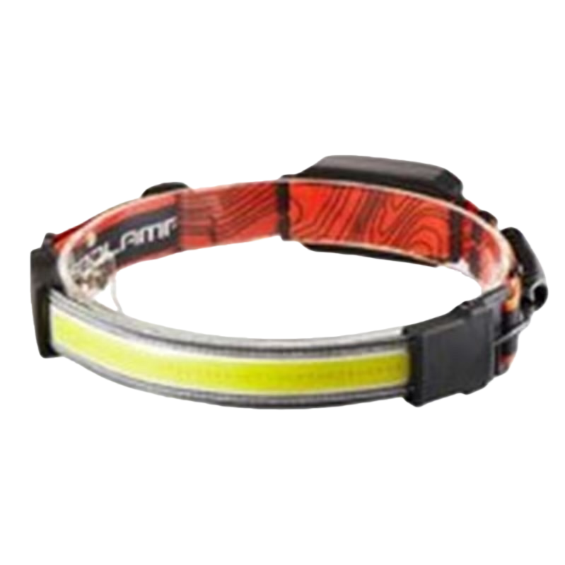 Red patterned headband with yellow reflective strips for sports night running safety headwear Item Picture