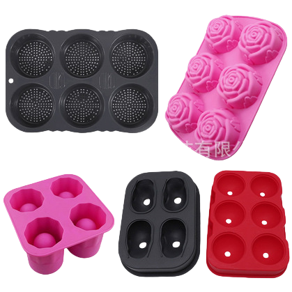 Black six-hole circular, pink rose-shaped silicone mold set with elliptical grooves, red spherical Item Picture