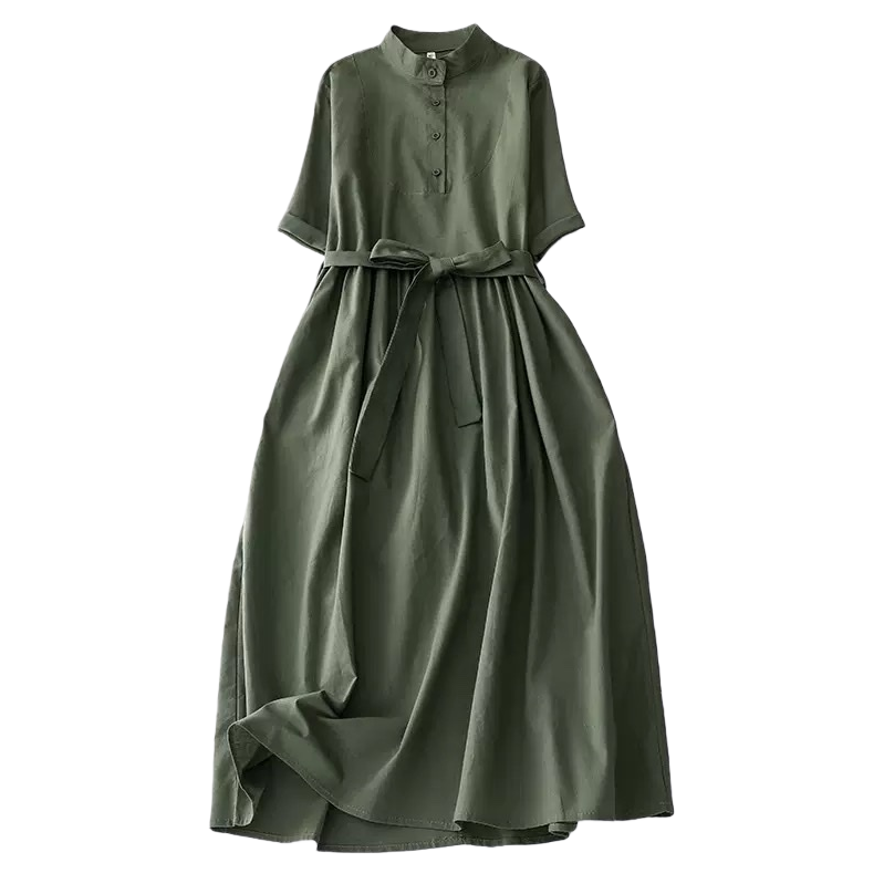 A military green slimming long dress with a drooping effect, a summer dress Item Picture