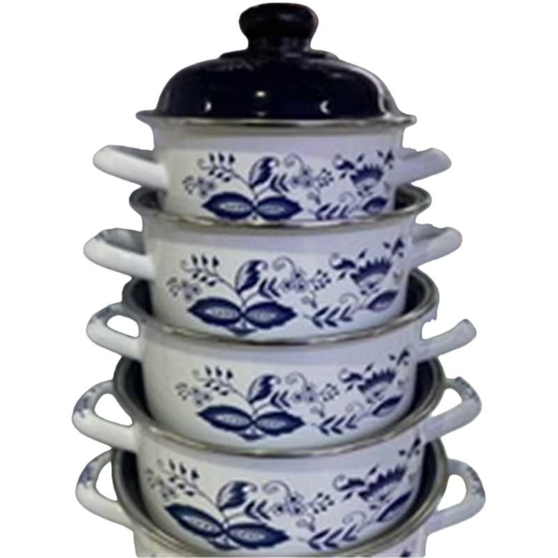 Blue and white patterned enamel cookware set, home retro style, multi-functional for frying, stir-frying, stewing and boiling Item Picture