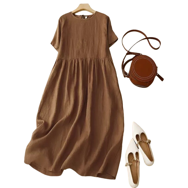 This brown dress is a new summer fashion and versatile long-sleeved dress that is slimming and shaping for women Item Picture
