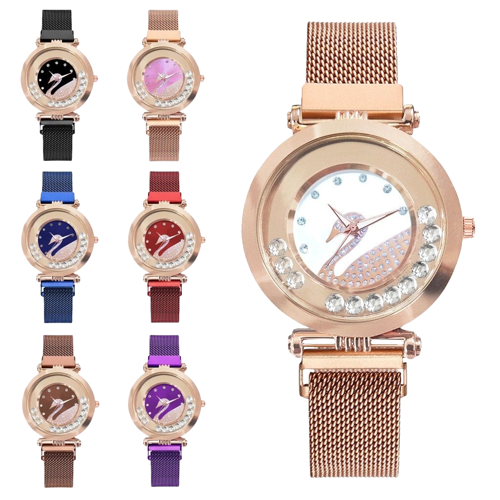 A rose gold watch with a diamond-encrusted swan pattern Item Picture